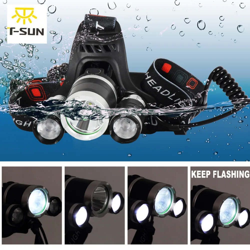

T-SUNRISE LED Head Lamp Light Flashlight Rechargeable 4 Modes Headlight Cree T6 Waterproof Head light for Outdoor Walking