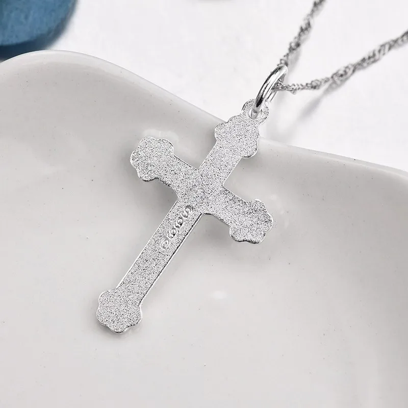 Sinya S990 Sterling Silver Cross Pendant With 18inch 925 silver waterwave Chain Necklace Christmas Gift Jesus Jewelry  (5)