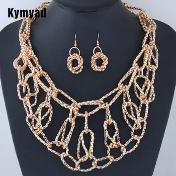 

Kymyad Jewelry Sets Trendy Geometric Statement Jewelry Set for Women Link Chain Choker Necklace Simple Earrings Set Jewelry