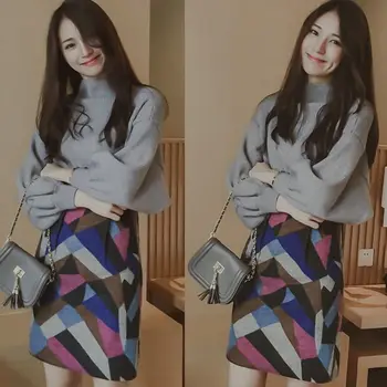 

Autumn Winer Skirt Suits Styles 2019 Korean Fashion Sweat+Skirts Womens Two Piece Sets Pullover High Neck Sweater Skirt Set S-XL