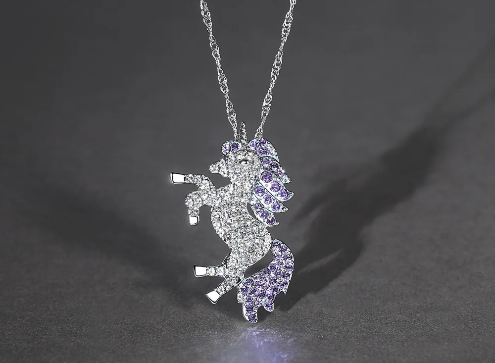 Новые модные ювелирные изделия из кристаллов swarovski горячие новые ювелирные изделия благородное ожерелье с единорогами для женщин вечерние - Цвет камня: Purple