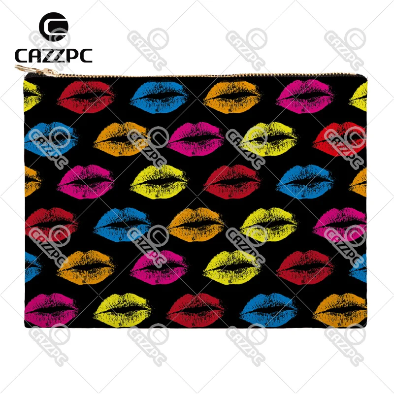 

Pop Atr Colorful Red Polka Dot Lip Mustache Canvas Pattern Print Cosmetic Bag Makeup Pouch Wristlet Hand Bag