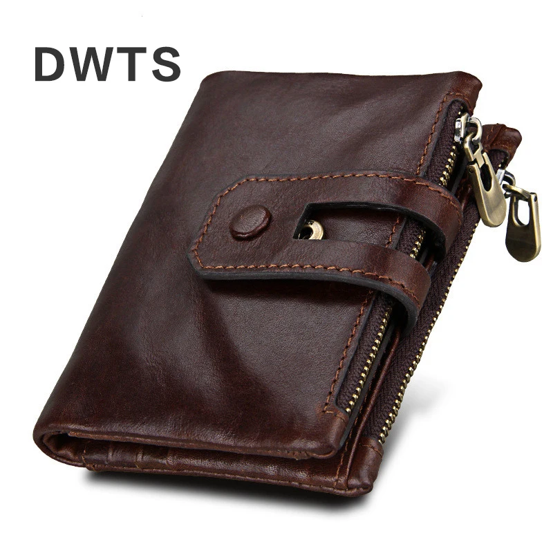 

Wallet Male Leather Short Business Paragraph RFID Preventing Fraudulent Double Zipper Wallets Men Leather Cartera Hombre