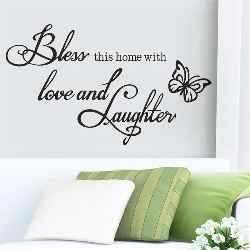 

Free shiping Bless quote words Love Laughter Butterfly DIY decal home room decor wall sticker/removable art wallpaper