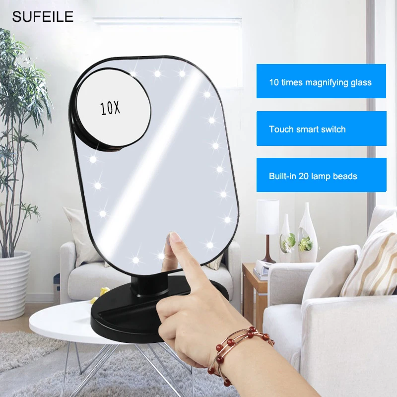 

Single-sided Cosmetic Mirror with 10 times Magnification Beauty Makeup Mirror Led Lighted Gift Mirror D30