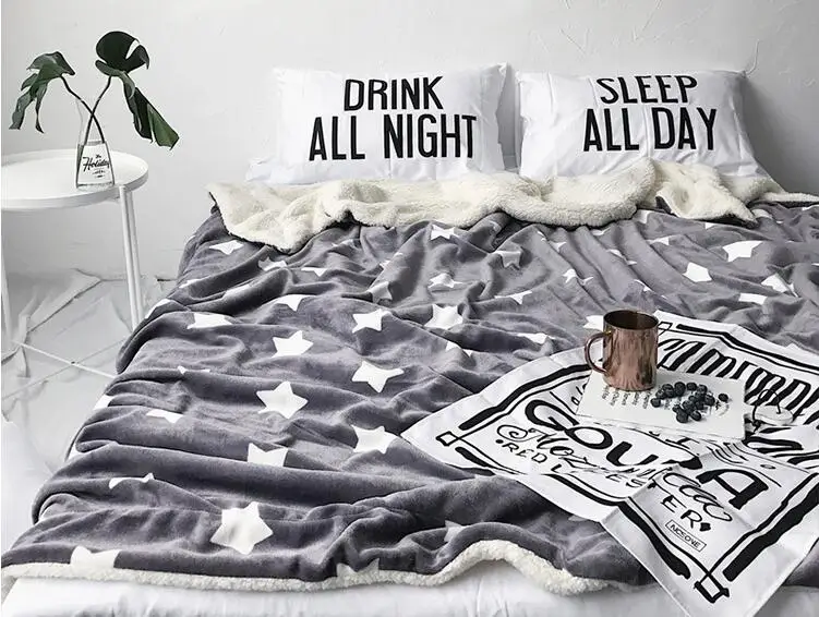 

Berber Fleece double-layer Bedding Throw Blanket Nordic Brief Design constellation star pattern polyester sherpa Throw Blanket