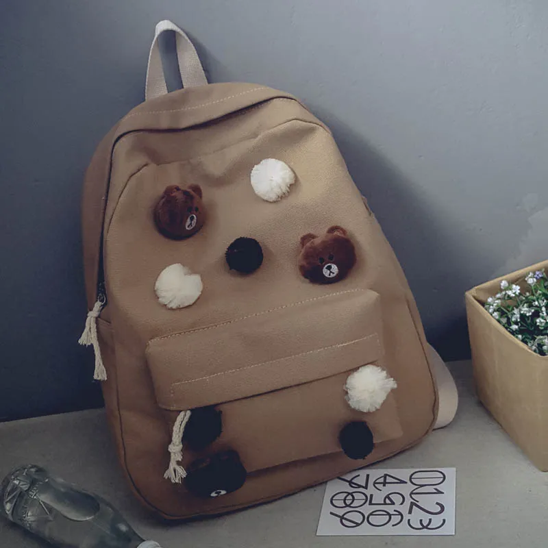 

2017 New Casual Girls Backpack Canvas 5 Colors Fashion Women Backpack School Travel Bag With Bear For Teenagers Girls 189