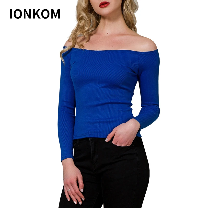 IONKOM женский элегантный свитер с открытыми плечами облегающий пуловер топ