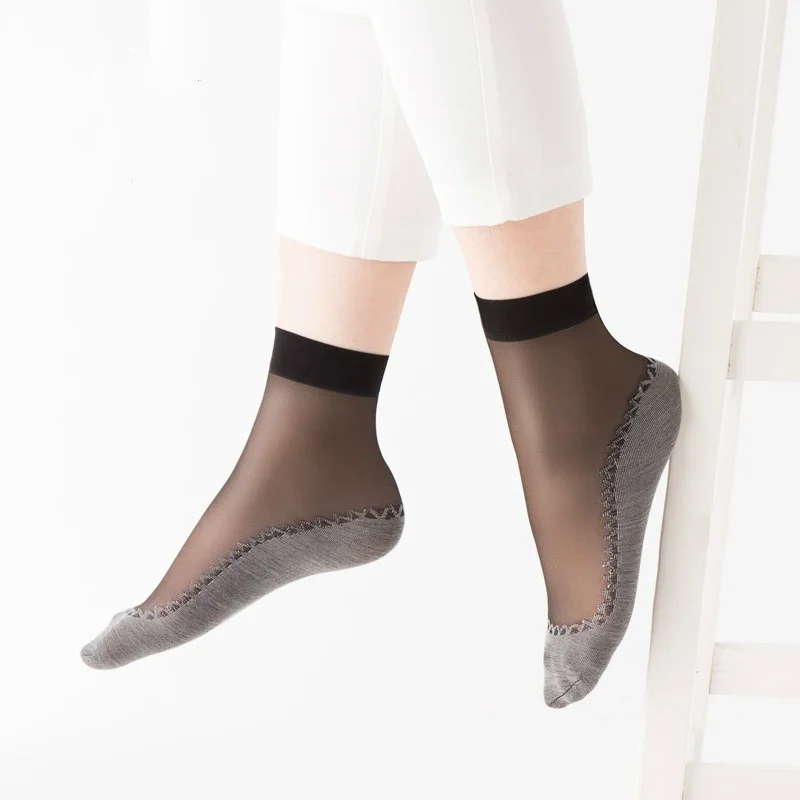 10 пар носков Для женщин модная одежда для девочек хлопковые нескользящие Sheer сетки лодыжки в стиле пэчворк пикантные носки 200-364