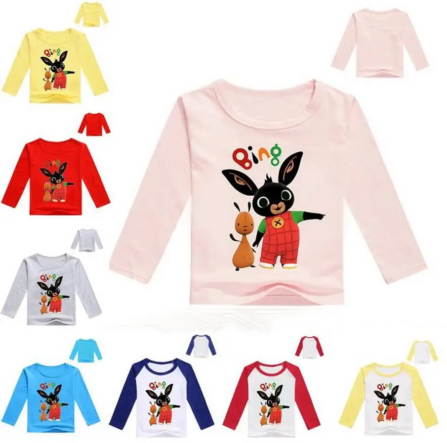 От 2 до 12 лет, Детская футболка с кроликом весенне-осенняя футболка с длинными рукавами для маленьких мальчиков и девочек Детские рубашки с Банни Bing для подростков Топы, одежда