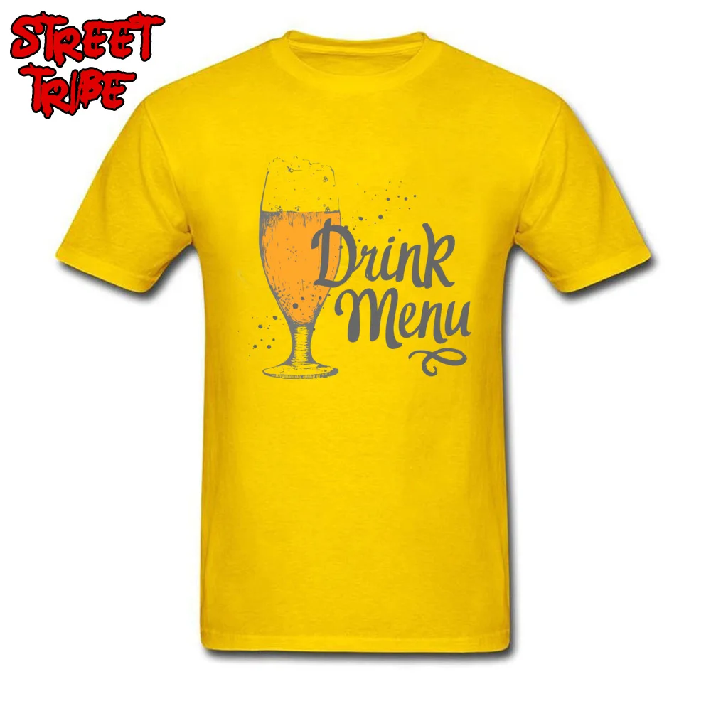 glass of beer Cotton Tops Tees for Men Design T-Shirt Street Company Round Collar Tops Shirt Short Sleeve Drop Shipping glass of beer yellow
