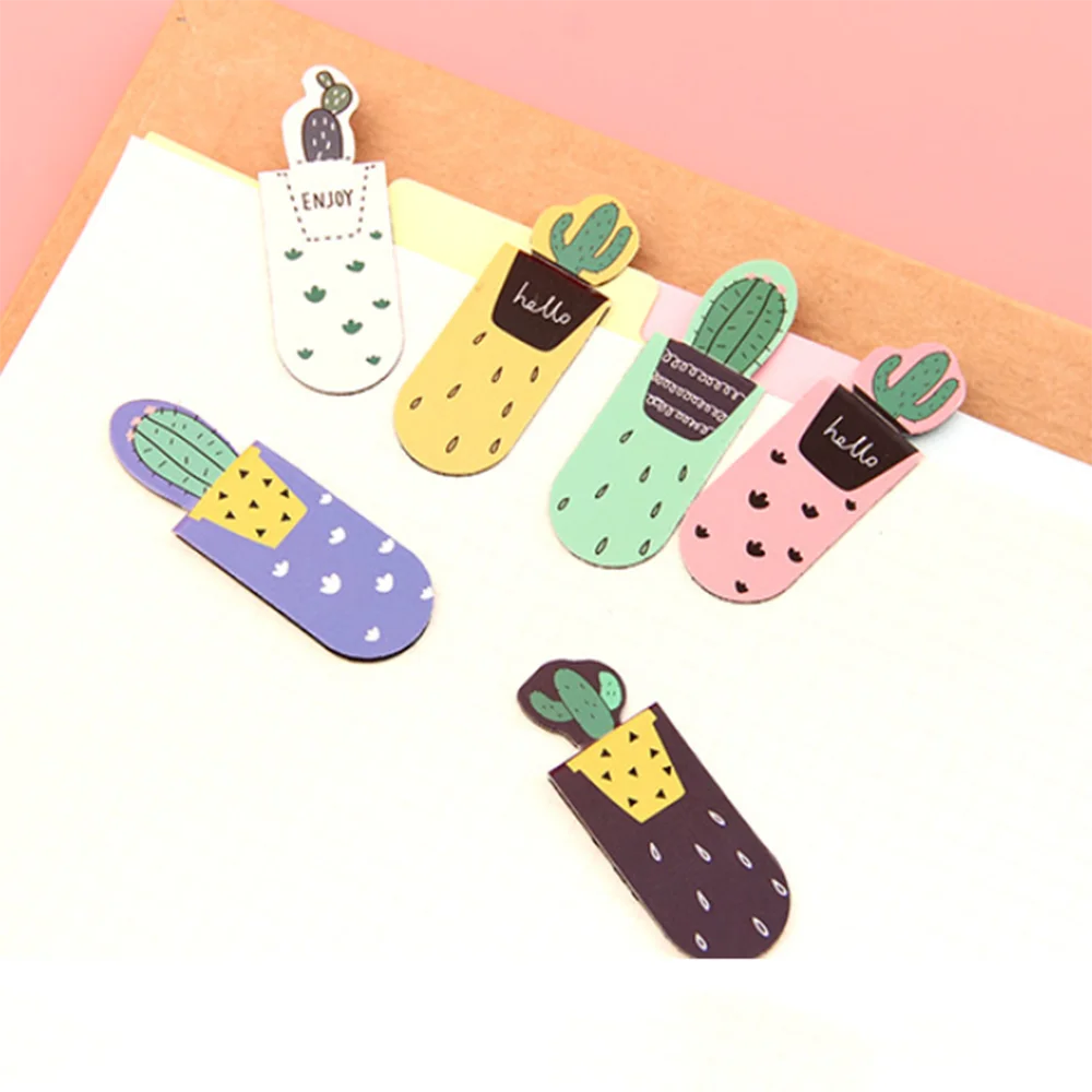 3 шт. милые магнитные закладки кактус Kawaii Teacher Book Mark канцелярские бумажные этикетки для книг зажимы для страниц школьные офисные принадлежности - Цвет: random