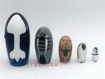 

Hand-painted Matryoshka Russia dolls 5 Layers Whale Sea lion Seal Paintings Wooden Art Lovely Children Gift Creative