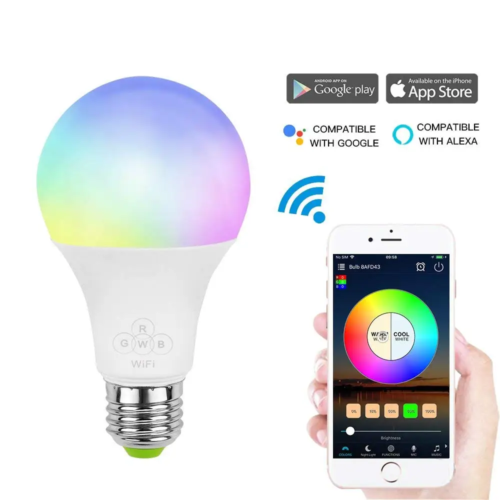 

Smart WiFi LED Light Bulb E27 Timer Dimmable Lamp RGB 50W Equivalent Homekit Compatible with Alexa,Google Home Assistant IFTTT