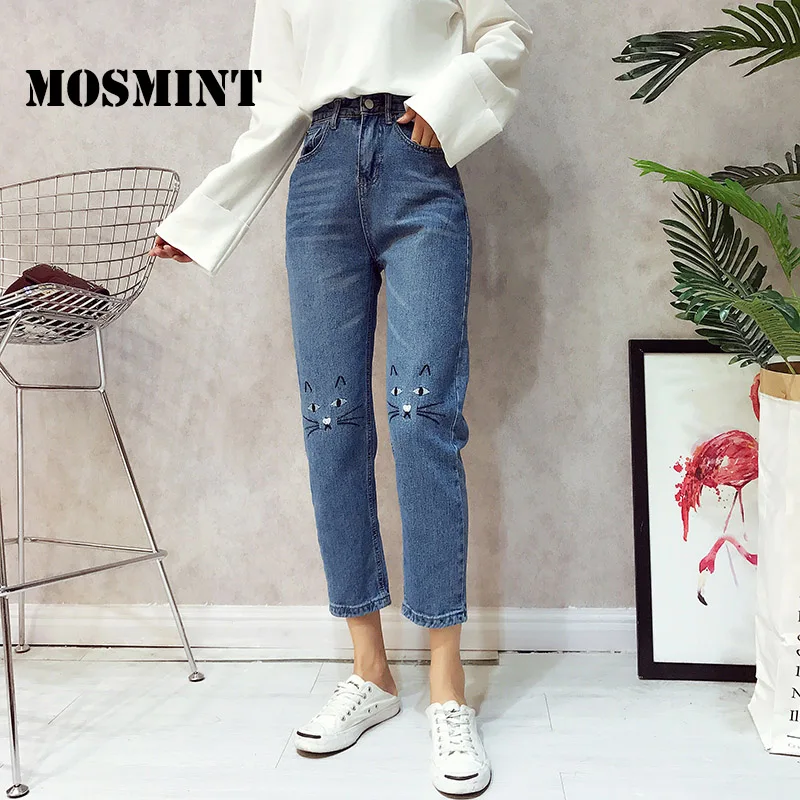 Buy Women Cat Kitty Face Embroidery Denim Jeans