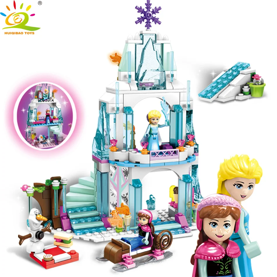 

HUIQIBAO TOYS 314PCS Elsa Magical Ice Palace Building Blocks For Girls Children Compatible Legoed Friends Dream Castle Bricks