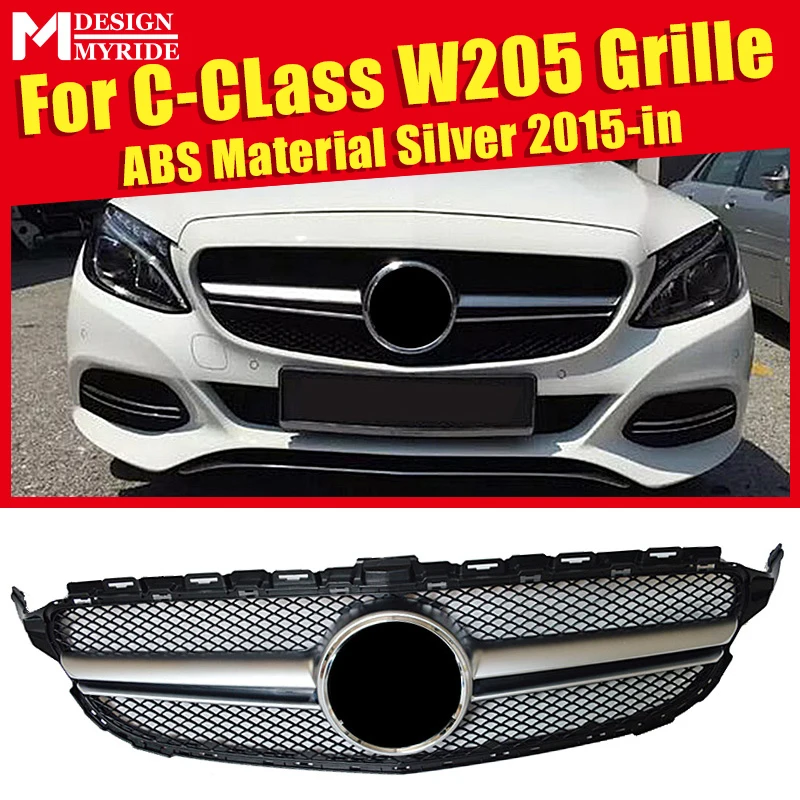 

Fits For Sport W205 Grille Mesh ABS Material Silver AEAMG Style Grills C180 C200 C250 Front Bumper Grill Without Emblem 2015-in