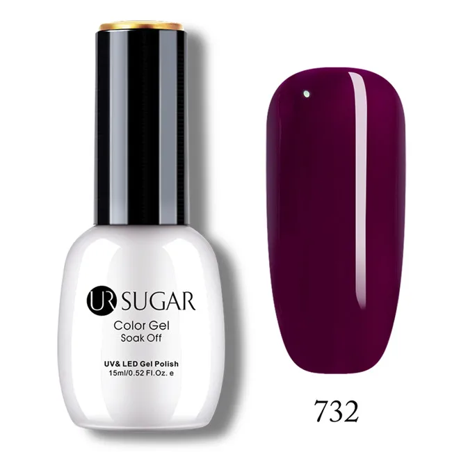 Ur Sugar УФ-гель для ногтей 15 мл Блестящий горячий лак для ногтей 49 цветов на выбор Гель-лак для нейл-арта - Цвет: 732