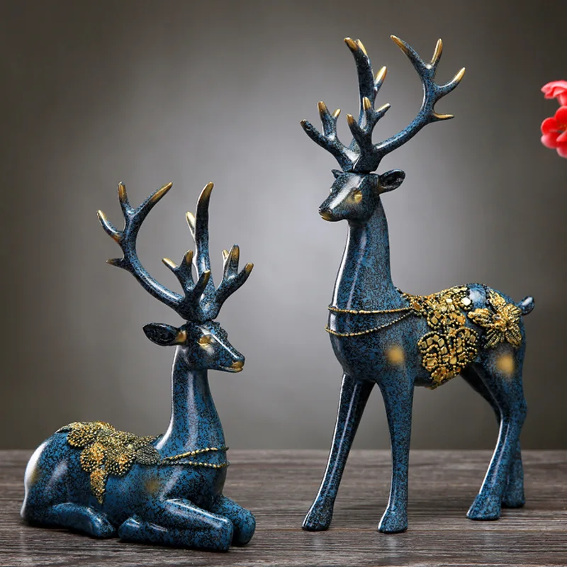

2pcs Resin Deer Figurine Statue European style Home Living Room Decor Crafts Gifts Modern Abstract Sculpture Desktop Ornament