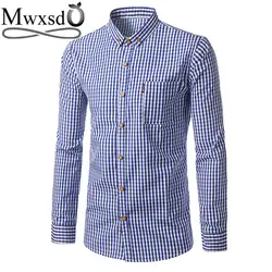 Mwxsd брендовая повседневная мужская хлопковая клетчатая рубашка с длинными рукавами из мягкой ткани рубашки мужской slim fit дыхание рубашка