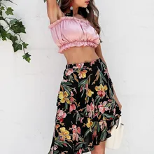 Повседневная сексуальная Свободная Женская юбка с цветочным разрезом плиссированные женские юбки средней талией длиной до колена пляжная юбка