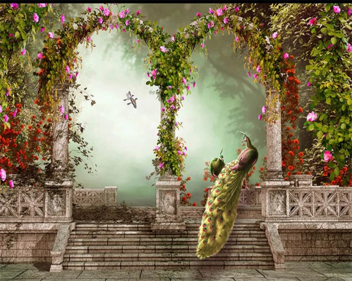 Beibehang-Custom-3D-wallpaper-Peacock-Roman-font-b-column-b-font-TV-sofa-background-font-b