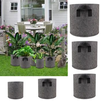 

Vegetable Potato Grow Bag Garden Handle Felt Grey Fabric Plant Planting Growing Box Round Pot Container 1/3/5/7/10 Gallon