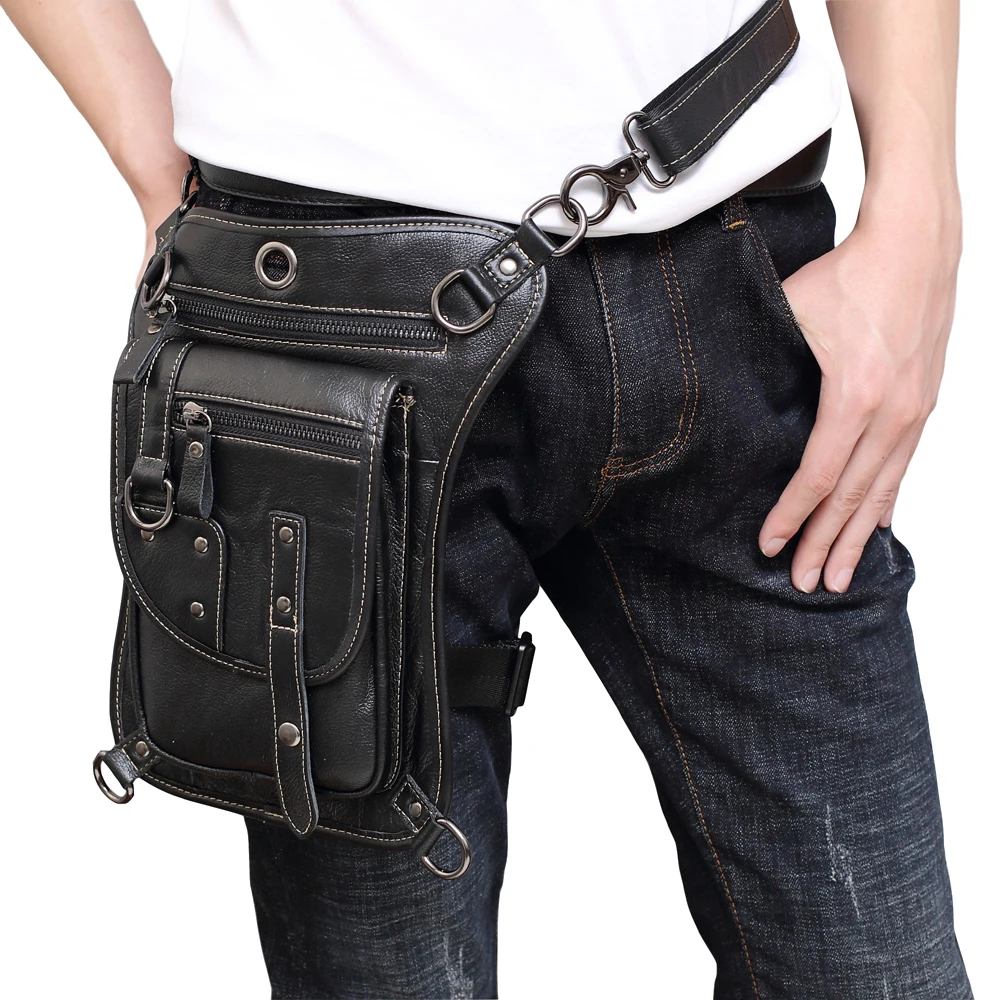 

Men's Vintage Genuine Leather Drop Leg Bag Thigh Hip Bum Belt Military Motorcycle Messenger Hook Fanny Pack Male Waist Bags