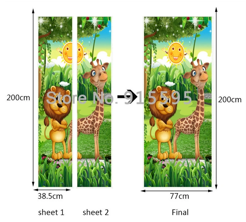 Наклейка на дверь для детской комнаты с изображением животного леса, спальни, ПВХ, Фреска, 3D фото обои, креативные, сделай сам, водонепроницаемые наклейки на дверь, украшение