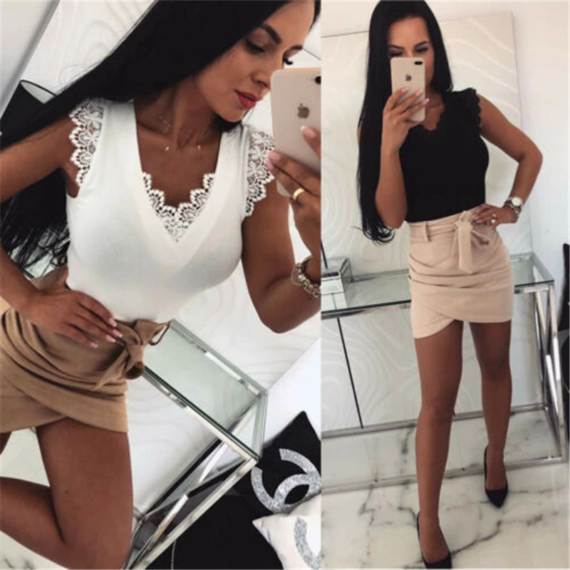 

2019 Sexy Women Bandage Floral Lace Slim Bustier solid blouse shirt women Club Party Top Shirt Vest HOT clothes