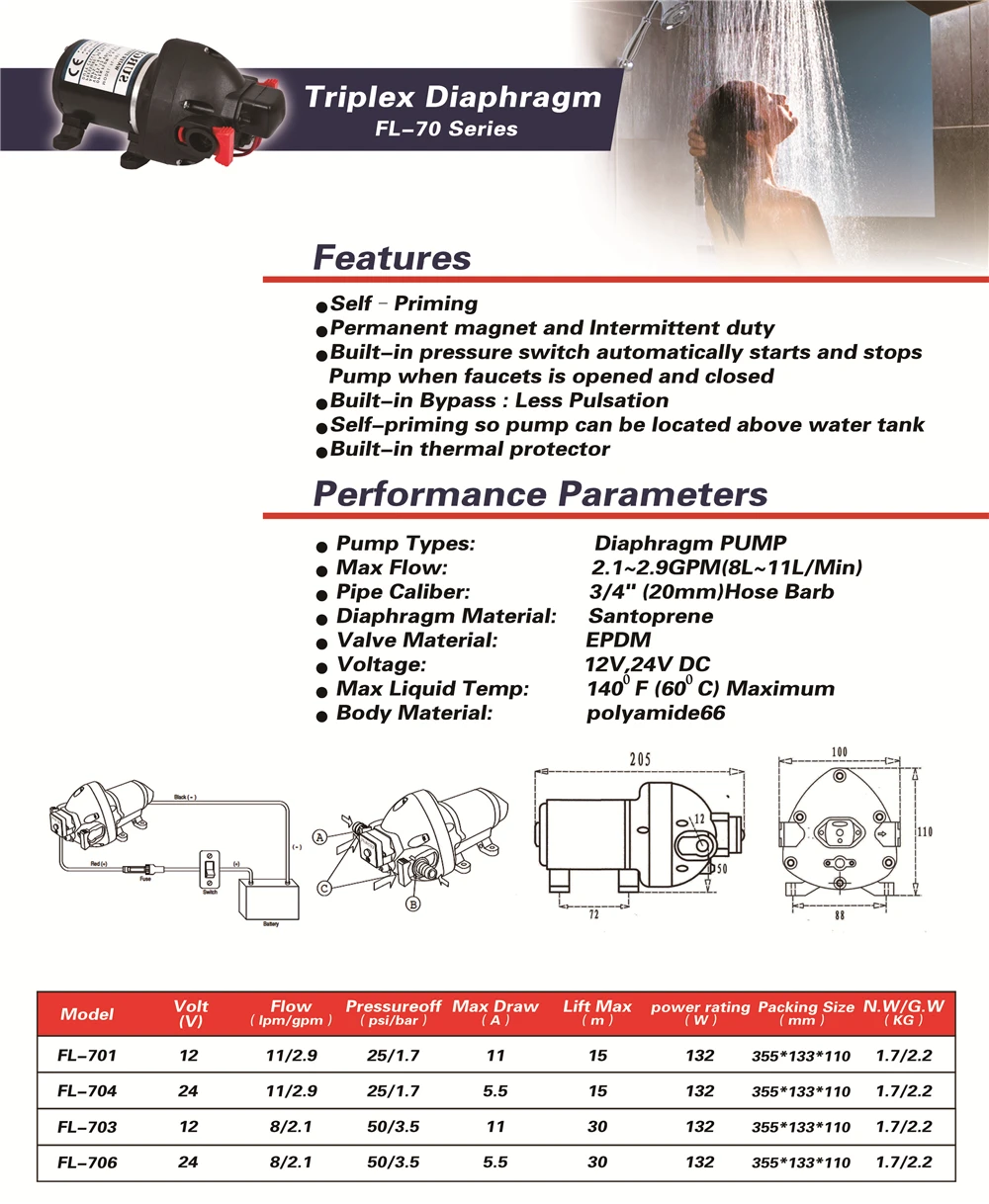 12 В 24 В DC lift max 30 м Высокое Давление мини-Электрический водяной насос Автоматическая диафрагма насос автомобиль яхты применение FL-703 FL-706