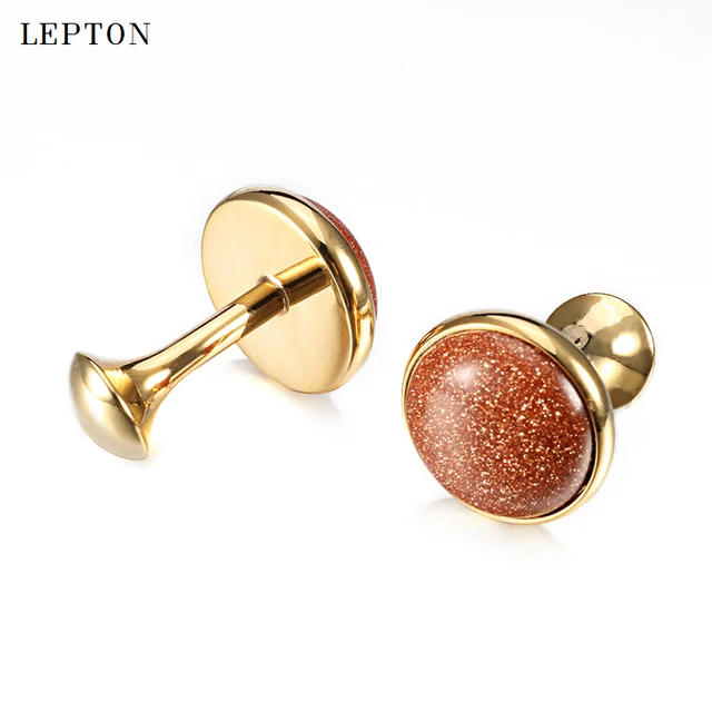 Фото роскошные запонки lepton с золотым камнем для мужчин рубашек