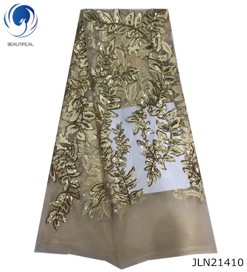 

BEAUTIFICAL gold sequin lace fabric african bridal lace fabric mesh lace fabric wholesale retail hot products 5yards/lot JLN214