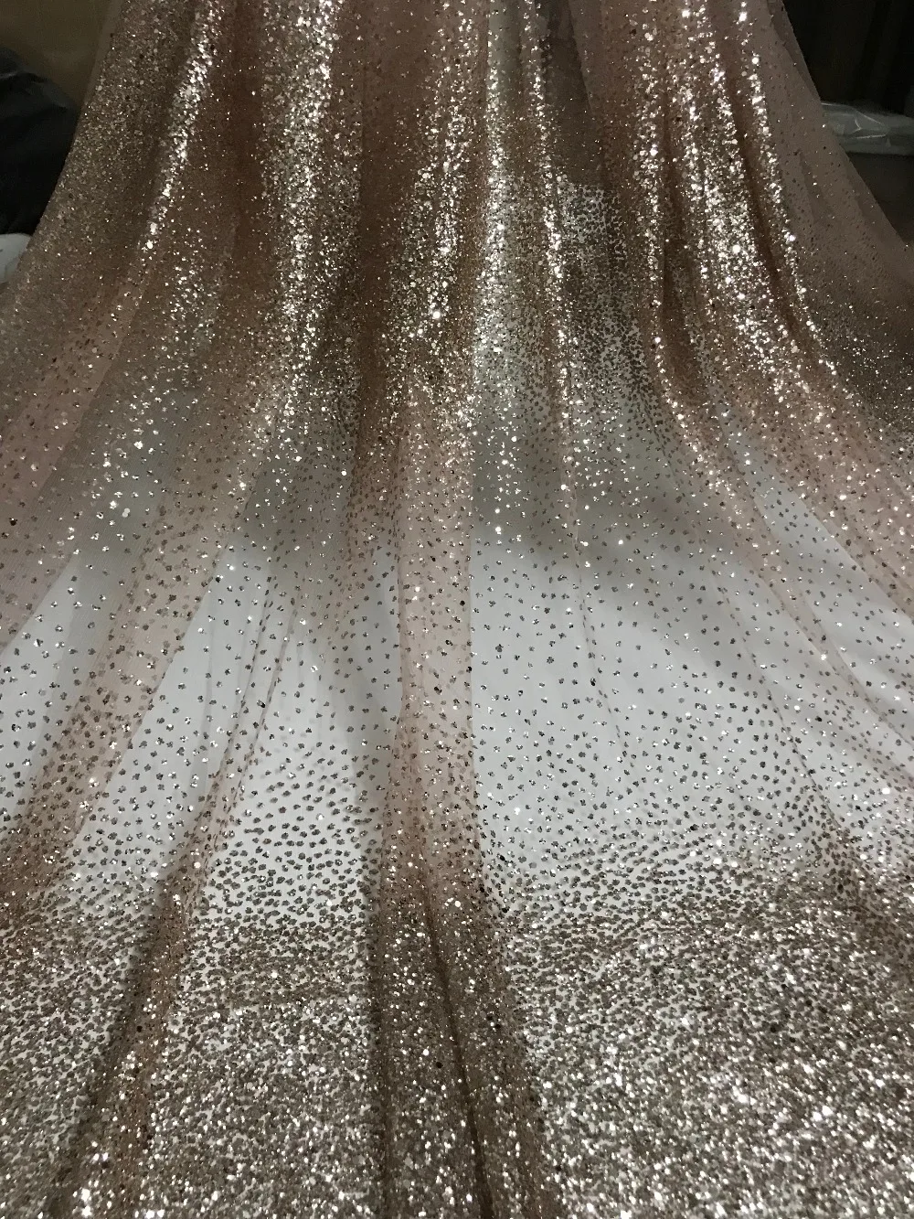 

5 yards glued glitter lace fabric on sale S-8117 embroidery mesh material for evening dress in rose gold