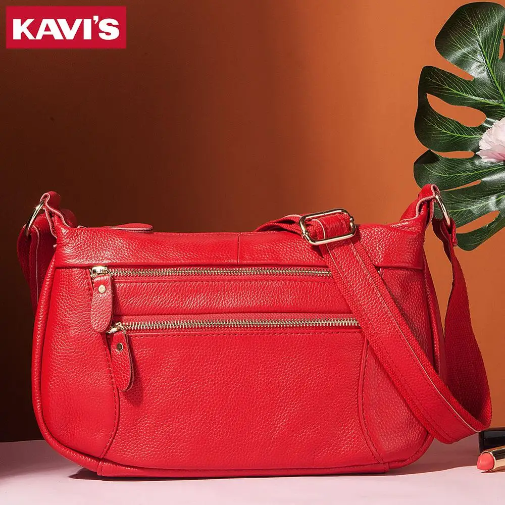 KAVIS натуральная кожа женская сумка на плечо женская сумка-мессенджер Женская модная Высококачественная брендовая красная сумка через плечо для девочки