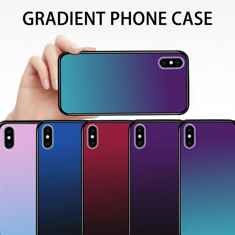 Чехол из закаленного стекла для iPhone 7 8 X XS XR 6 6S Plus градиент цвета синий луч Аврора