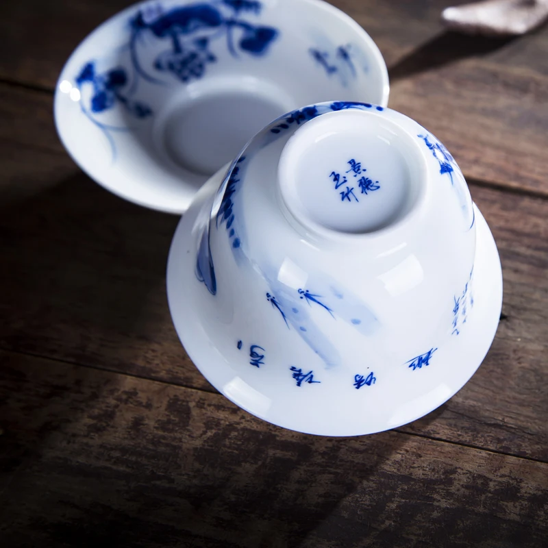 200 мл лотосы ручной росписи узор Gaiwan Цзиндэчжэнь синий и белый фарфор супница Чай Посуда Чайный набор кунг-фу подглазурного посуда для напитков