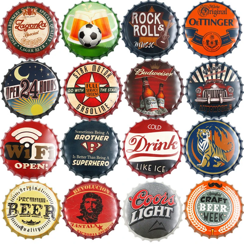 

35CM Beer Bottle Cap Bar Pub Retro Metal Plaque Wall Decor Metal Tin Signs Cafe Metal Plate Coffee Metal Poster Warning Poster