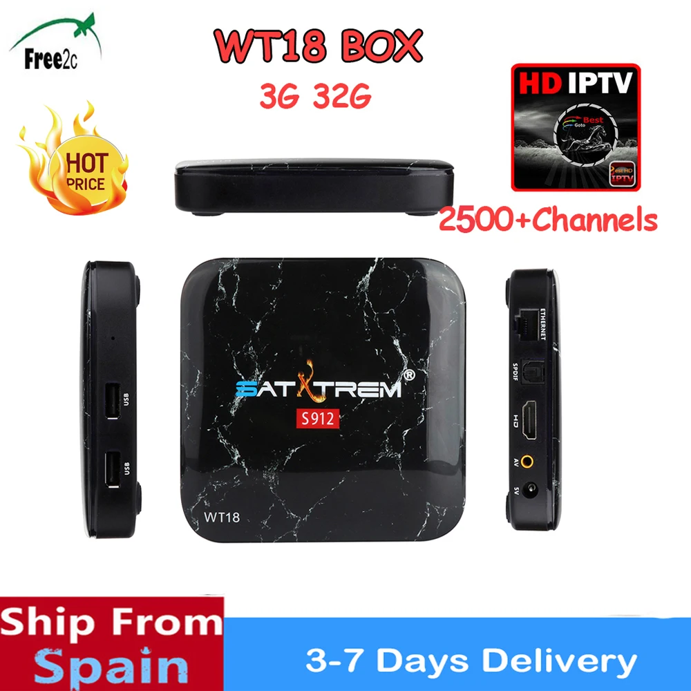 

WT18 Android 7.1 Amlogic S912 Octa Core TV Box 3G/32G HD 4K 2.4GHZ WiFi BT4.0 Top Box Support Europe 2500+IPTV PK H96 pro PLUS