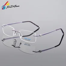 XINZE чистый титановая оправа оптическая рамка для очков рецепт; очки без оправы для Для женщин сверхлегкий углеродного волокна 623HT