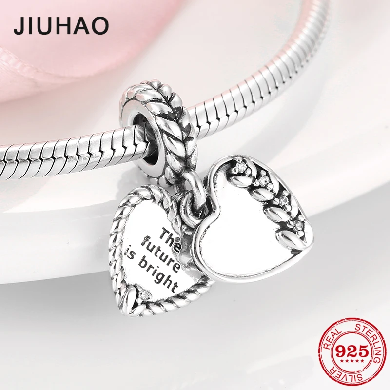 

Hot sale 925 Sterling Silver The Future is Bright Hearts shape Pendants beads Fit Original Bracelet Pandora Women DIY Jewelry