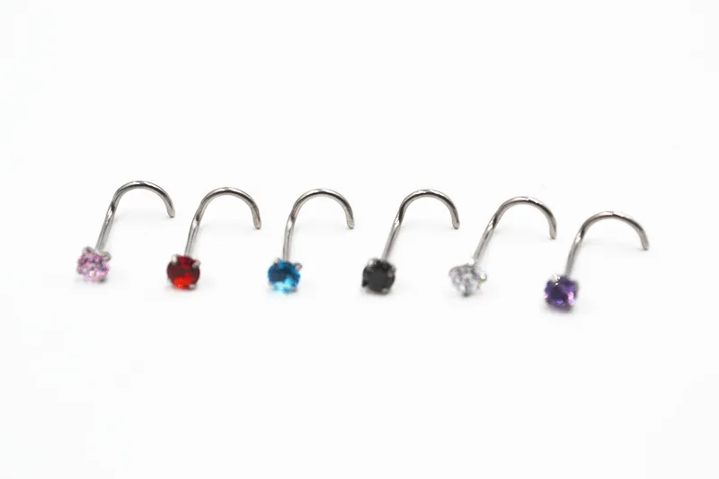 

50pcs/lot Free Shipping CZ Gem Nose Rings 20G Nostril Nose Ring Screw Studs Body Piercing Jewelry