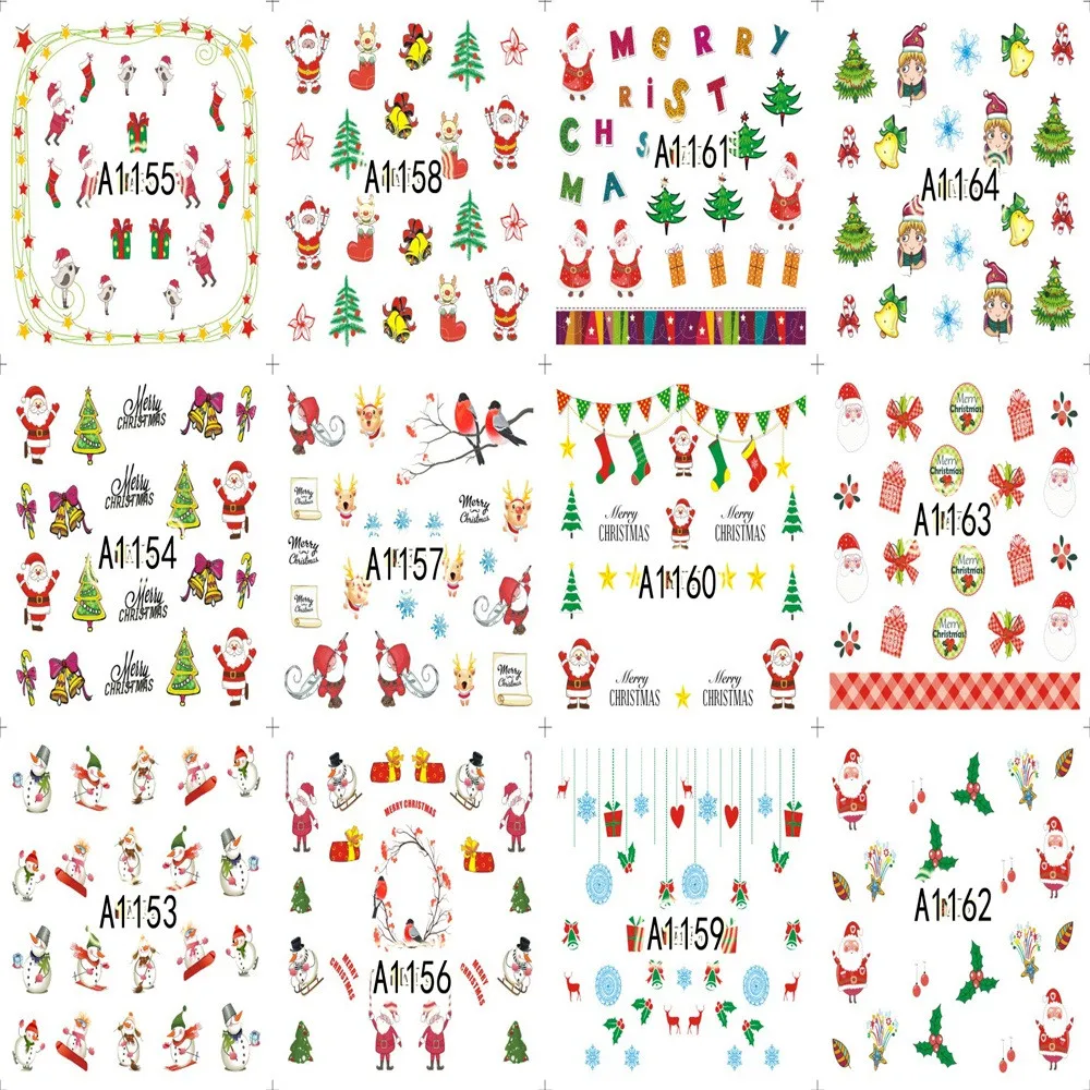 12 рождественских узоров водяные наклейки для ногтей художественные переводные наклейки большой лист маникюрные украшения милые наклейки