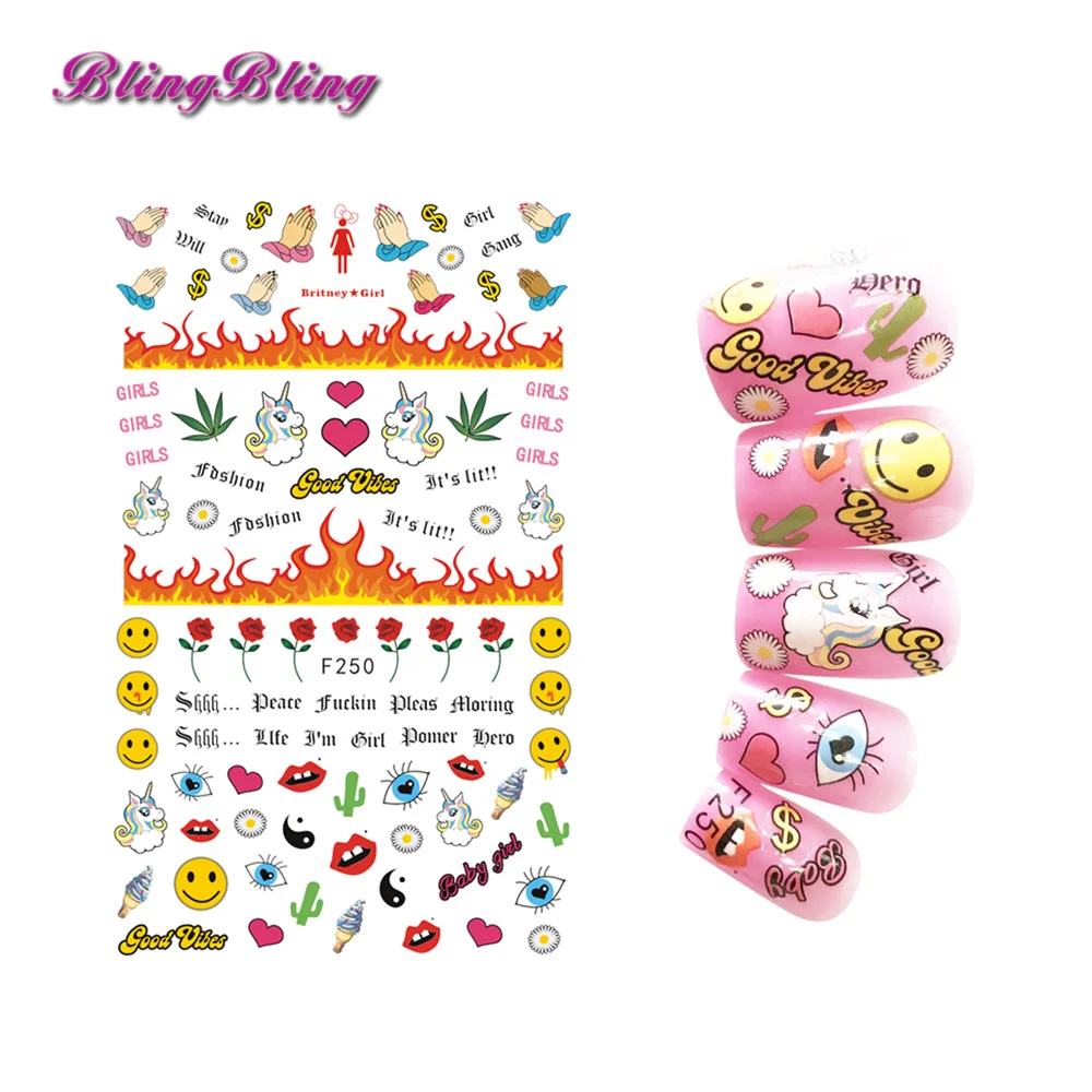 2018 New Unicorn Flamingo Nail Sticker Cute Cartoon Adhesive Decorations Water Slide Tattoo 3D DIY Polish | Красота и здоровье