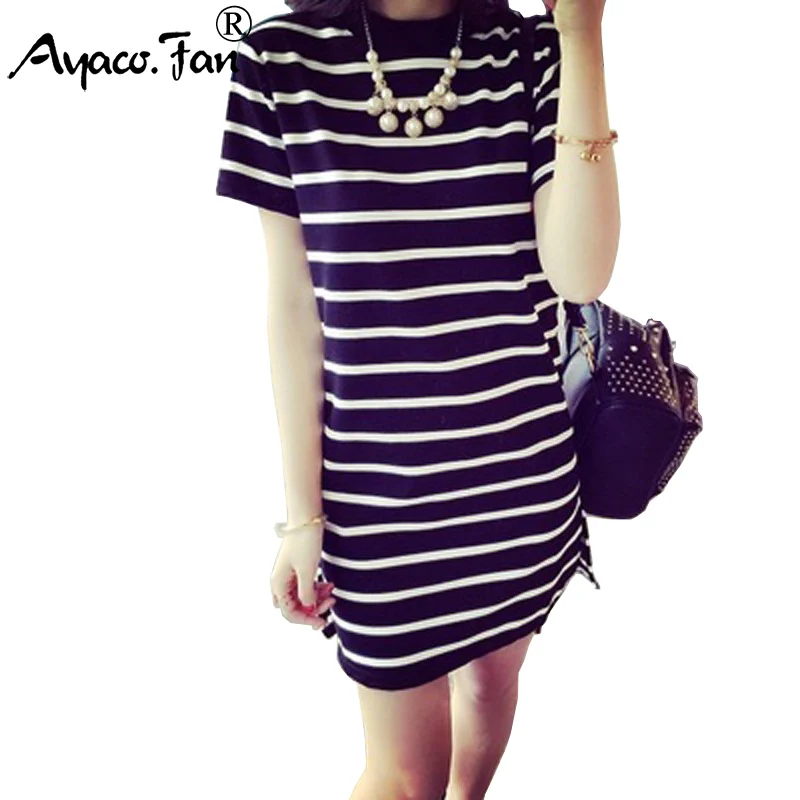 

Striped Dresses for Women Girls Student 2019 Summer New O-Neck Short Sleeve T-Shirt Dress Casual Lady Slim Sundress Midi Dress