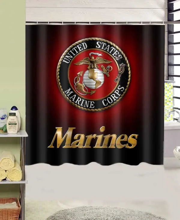 Marines Corp USMC Design Polyester Fabric Shower Curtain 180x180 cm