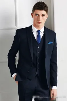 

navy blue men wedding suits peaked lapel grooms tuxedos three piece prom mens suits slim fit two button groomsmen suit 3 pieces