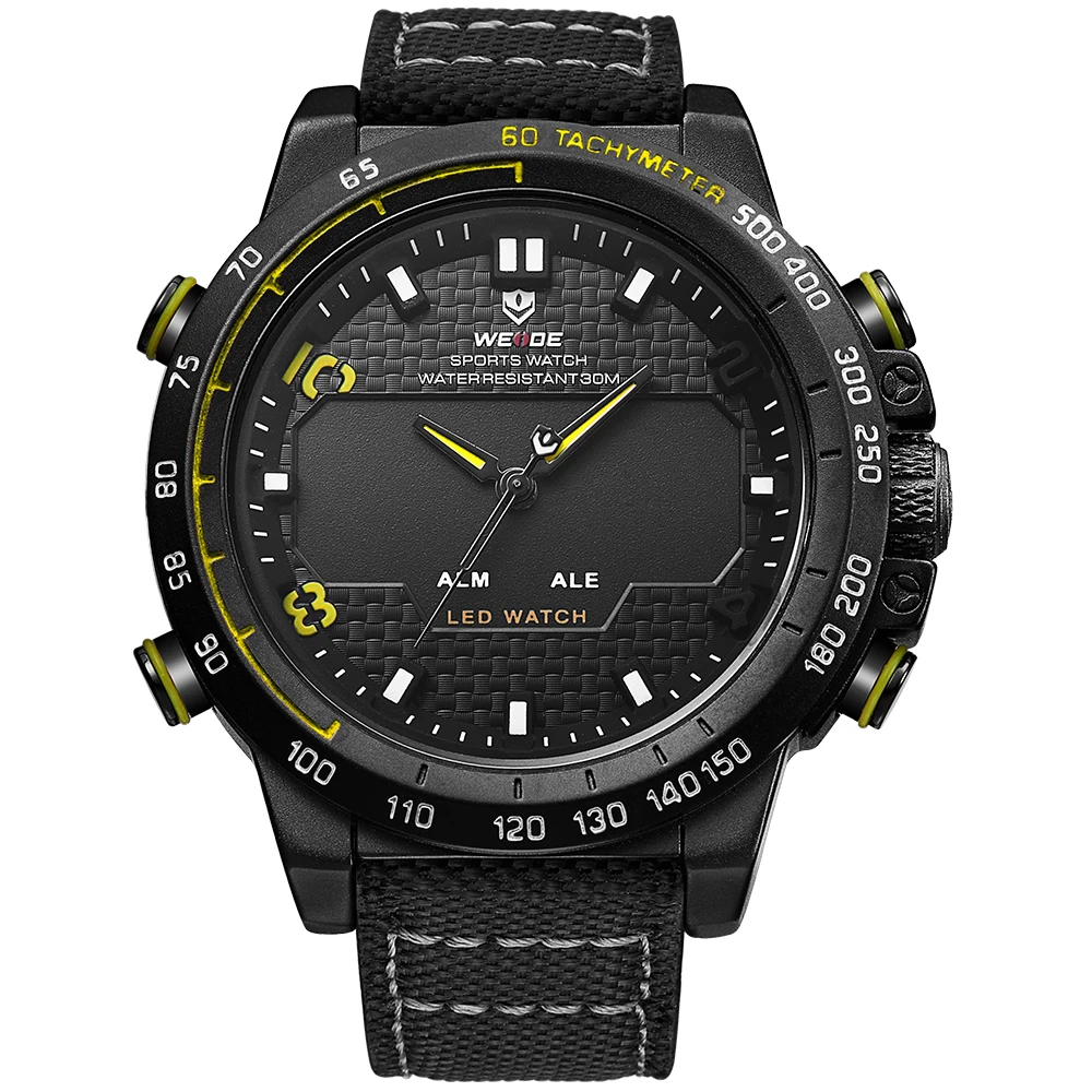 

WEIDE Hot Sales Top Luxury Watch for men A Quartz LCD Digital leather Movement Waterproofed Watch Men Wristwatches Stop Watch