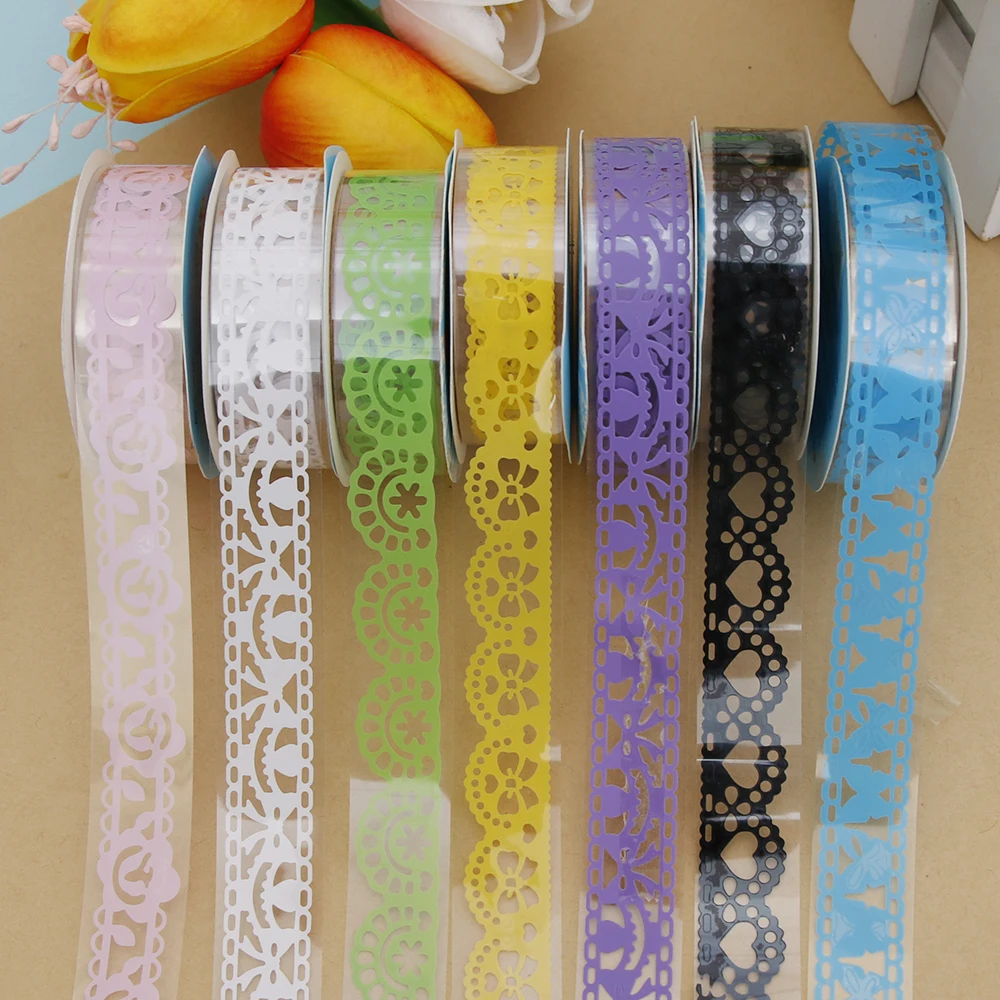 1pcs 18mm DIY Candy Color Washi Lace Tape Sticker Roll Decorative  Scrapbooking  Paper Masking Tape Self Adhesive Ornament Tape
