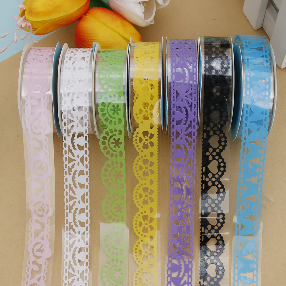 

1pcs DIY Candy Colors Hot Lace Tape Decoration Roll Decorative Sticky Paper Masking Tape Self Adhesive Tape Free Shipping